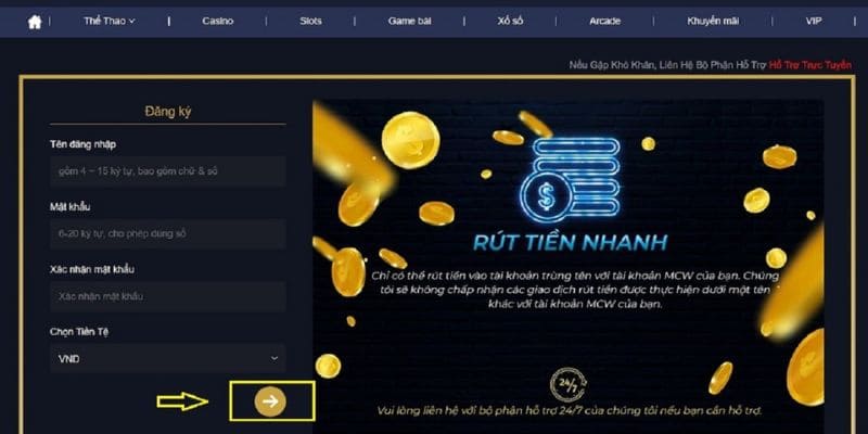 Điều kiện đăng ký cổng game casinomcw